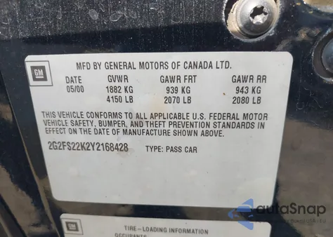 2000 Pontiac Firebird z USA, uszkodzony, nr VIN 2G2FS22K2Y2168428